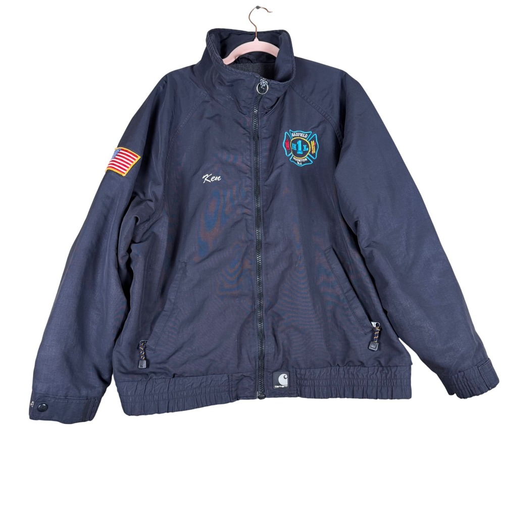 Carhartt Mens Navy Firefighter Jacket Maxfield Boonton NJ Ken Embroidered XL